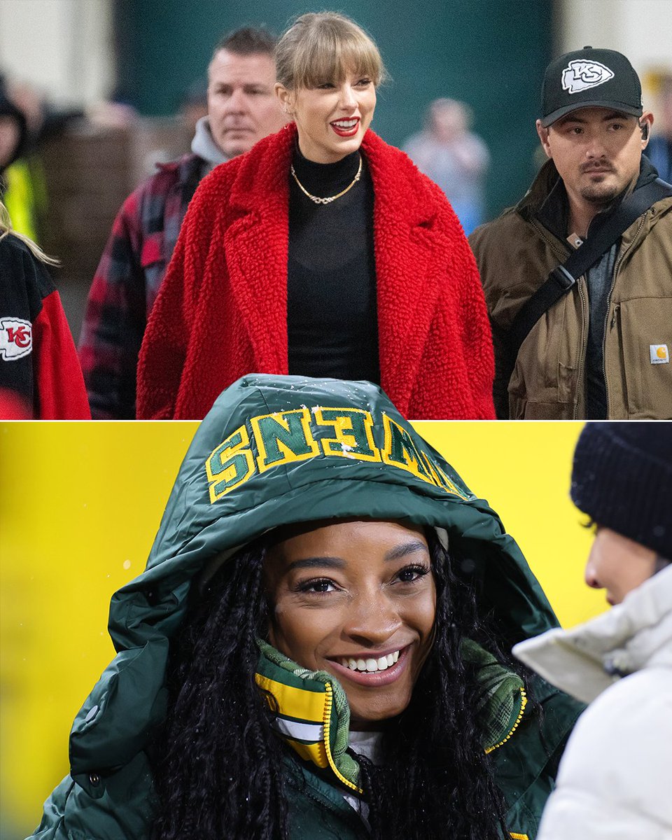 espnW's tweet photo. Taylor Swift and Simone Biles at Lambeau ❤️ https://t.co/mCV8PyojG4