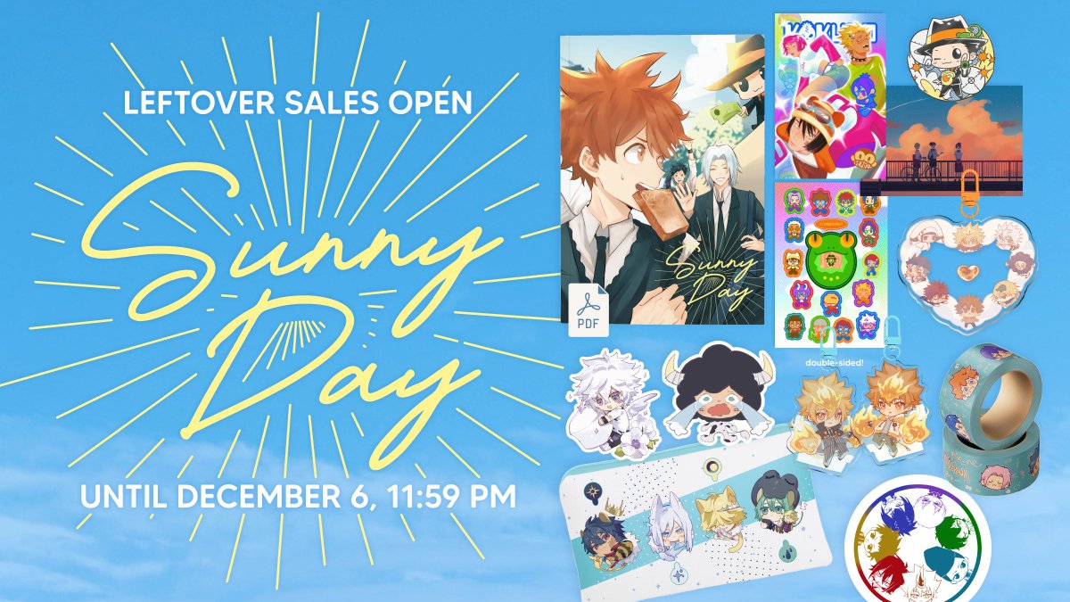 ☀️ LEFTOVER SALES END IN 3 DAYS ☀️

Only 3 MORE DAYS left to buy leftovers from Sunny Day, a daily-life themed Katekyo Hitman Reborn fanzine!! Don't miss out! 

Check out what we've got left!

Leftovers end December 6, 11:59pm PST! sunnydayzine.bigcartel.com