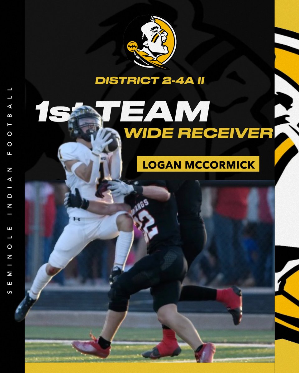 SHSIndianFB's tweet photo. ⚫️ ALL-DISTRICT 🟡

1st Team WR

So. Logan McCormick
78 rec. 1,193 yds 22 TDs
28 car. 160 yds 7 TDs

#TR1BE https://t.co/nzJERFTJsg