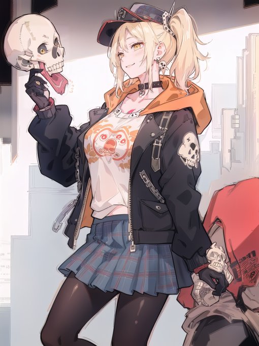 どくろを眺めるギャル