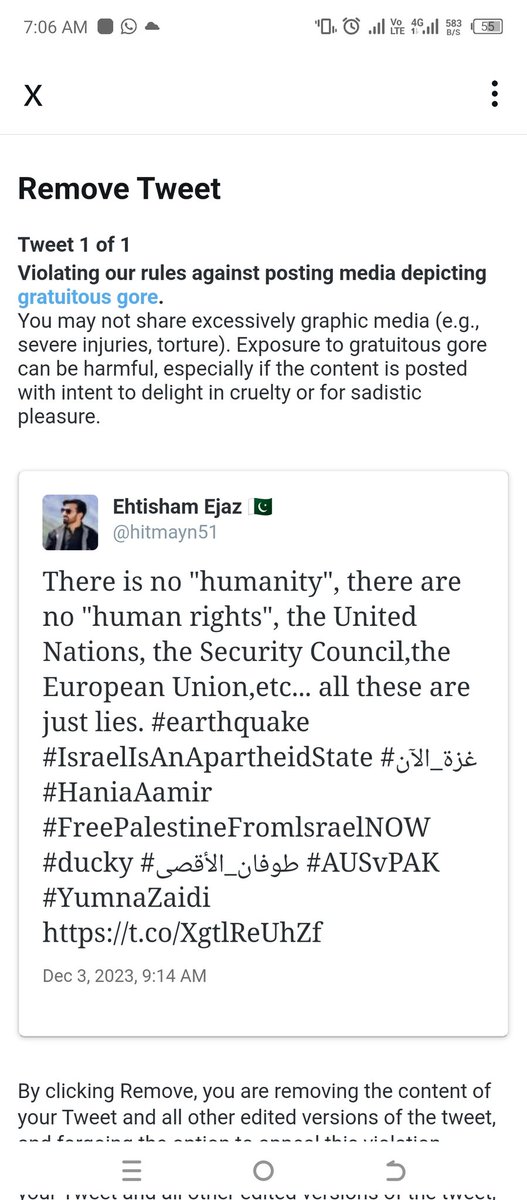 hitmayn51's tweet image. Shame on Elon musk I posted about the war crimes of Israel, highlighting how cruel he is. However,Elon locked my account and forced me to delete that tweet, threatening to delete my account otherwise.

#غزة_الآن
#AUSvPAK
#Gaza_Genocide
#HaniaAamir
#طوفان_الأقصى
#تھپڑ_کی_گونج