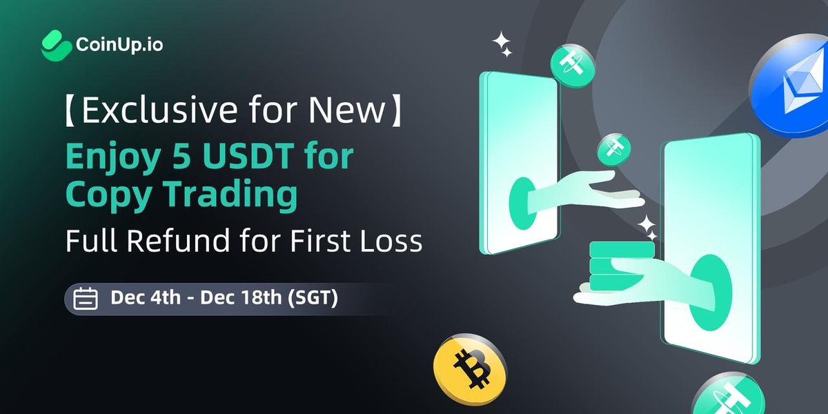 CoinUpOfficials's tweet photo. 🚀【Exclusive for New】Enjoy 5 USDT for Copy Trading, Full Refund for First Loss

⏰Dec 4th - Dec 18, 2023, 12:00 pm

▶️https://t.co/pIOqh6vmFP

#CoinUp #Crypto #Airdrop #CopyTrading https://t.co/bYhtLDpwyi
