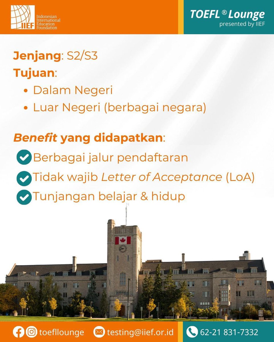 IIEFJakarta's tweet photo. Sebentar lagi pendaftaran beasiswa LPDP dibuka. Sudah persiapkan skor TOEFL mu? Yang belum, yuk segera disiapkan. Ingat, kamu perlu waktu untuk booking seat ujian sampai menunggu hasilnya.

Hubungi kami untuk informasi TOEFL iBT dan TOEFL ITP yang jelas dan akurat, ya! https://t.co/nAnupvqhvv