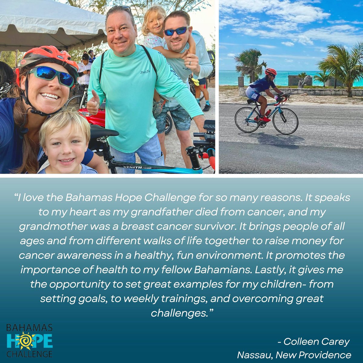 Participant spotlight ✨ Colleen is loyal supporter of Bahamas Hope Challenge. She has graciously shared her inspiration for involvement and reasons why she keeps coming back to be a part of BHC. Thank you for your continued support of our mission and the dedication to our event!