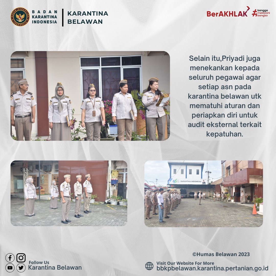 KarantinaBLW's tweet photo. Sosialisasi ISO 373001 Telah Dilaksanakan Mari Kita Patuhi,  jadi  Tema Apel Pagi Ini

SobatQ, hari ini (Senin, 04/12) Karantina Belawan melaksanakan apel pagi. Priyadi mengatakan, "Kita telah melaksankan Sosialisasi ISO 373001 tentang Kepatuhan, mari sama2 kita patuhi. https://t.co/BYYQL0UEGc
