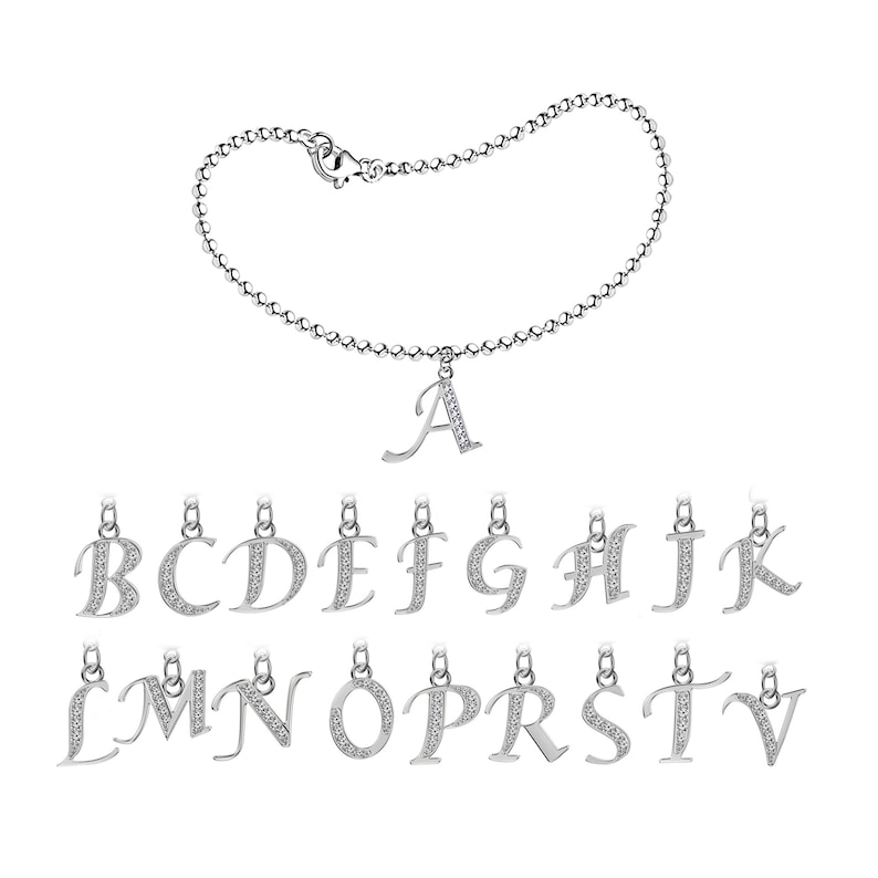 Silver Dangly Anklet with Initials CZ Clear Crystals - Letters A to Z. Shop ; etsy.com/uk/listing/105… #initialanklet #silveranklet #initialanklet #lettercharmanklet #initialcharmanklet #silverinitialanklet #silverlettercharmanklet