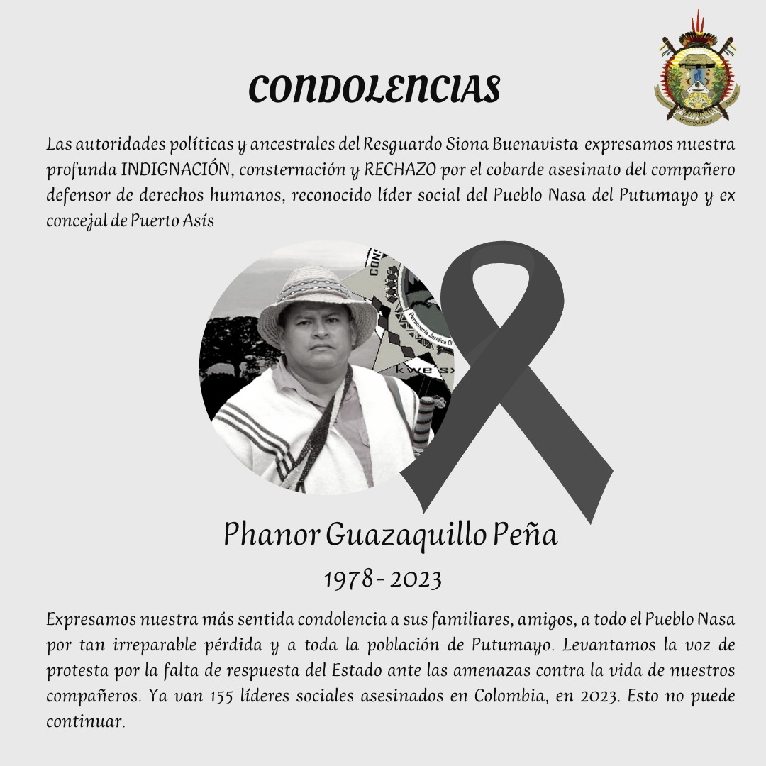 PuebloZiobain's tweet photo. ✝️ Expresamos nuestra indignación y rechazo absoluto por el asesinato de Phanor Guazaquillo Peña, compañero defensor de derechos humanos y líder indígena Nasa.
Protestamos por la falta de respuesta del Estado ante las amenazas contra la vida de lxs líderes sociales en #Colombia. https://t.co/cKOnf58G9S