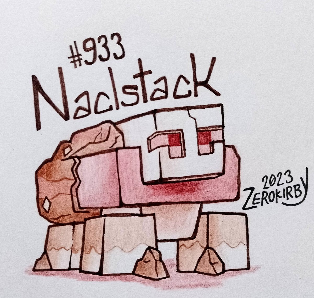 ZeroKirbyArts's tweet photo. Day 1060 of the #ZeroDex (Paldea)

#933 - Naclstack
[Rock]

The salt produced in its body is compressed and hardened into tiny pellets. These pellets are then shot out with enough force to pierce metal

#pokemon #Naclstack #pokemonart #fanart #pokedexchallenge #traditionalart https://t.co/az8zfwUtRi