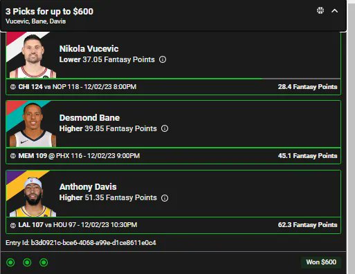 Kept you waiting #GamblingTwitter here's some more recent wins for our beloved members. 3 mans using our in-house Fantasy Score model, and a reminder to only play 3 man powers no-insurance on UD! #sportsbettingtwitter