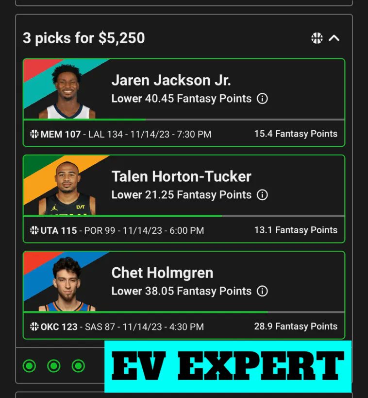 EVExpertBetting's tweet photo. Kept you waiting #GamblingTwitter here's some more recent wins for our beloved members. 3 mans using our in-house Fantasy Score model, and a reminder to only play 3 man powers no-insurance on UD! #sportsbettingtwitter https://t.co/E9oUcJVtQm