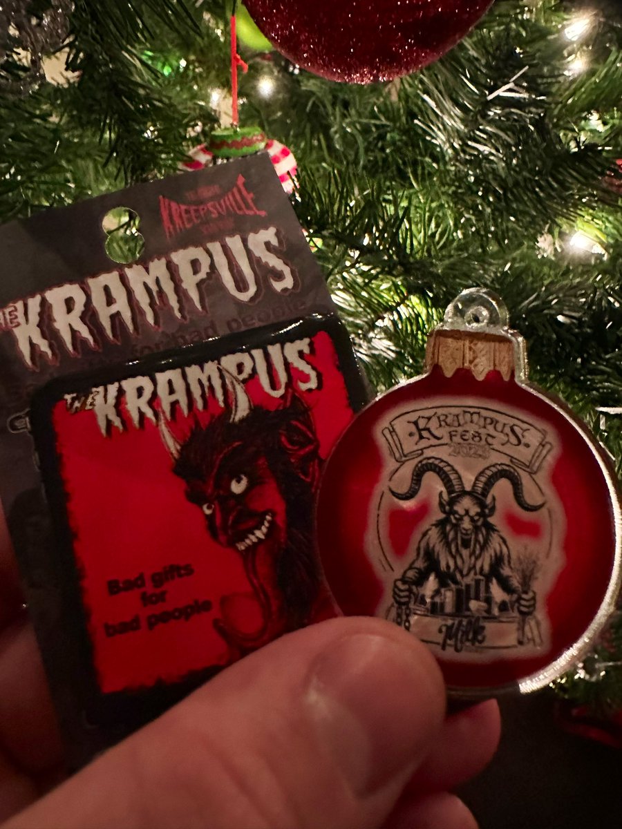 #Krampus #KrampusFest2023 Official #ChristmasOrnament and an awesome pin from #AtomicHorror in Orlando