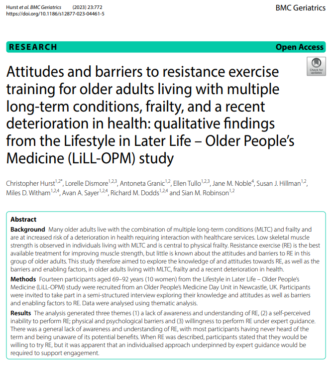 Resistance training: our best “tool” for preserving strength as we age.

But many barriers prevent older adults engaging in resistance training - particularly those with multiple long-term conditions and frailty.

A new study found many of these older adults:

- Know little about