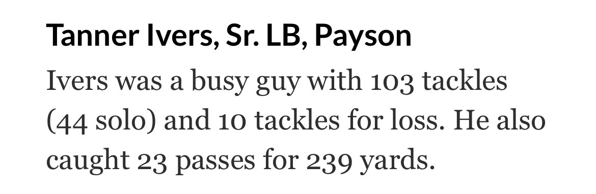 Payson High School Football Official (@lionfootballphs) on Twitter photo Best of the Best: 2023 Daily Herald All-Valley Football Team
heraldextra.com/sports/2023/de…
First team: <a href="/CooperSwasey/">Cooper Swasey</a>
Second Team: <a href="/Tannerivers6/">Tanner Ivers</a> Best of the Best: 2023 Daily Herald All-Valley Football Team
heraldextra.com/sports/2023/de…
First team: <a href="/CooperSwasey/">Cooper Swasey</a>
Second Team: <a href="/Tannerivers6/">Tanner Ivers</a>