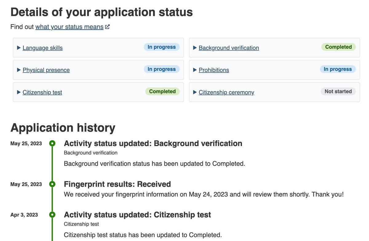 sarahworld27245's tweet photo. 2 photos showing how random & unfair the citizenship applications are processed by #IRCC. 1st one the whole process took 6 weeks while the 2nd one has no update for 8 months since the test! #RespectQueueIRCC #FairQueueIRCC #NewCanadians #MyCitizenship @MarcMillerVM @CitImmCanada https://t.co/nUnihpG8DJ