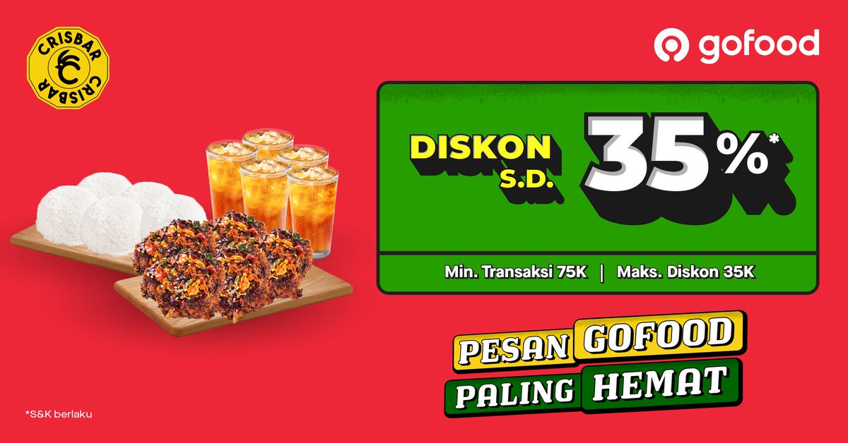 Indriihand's tweet photo. Yaitu ada menu crisbar yg promonya sampe 35% 😱 caranya cukup pesen melalui Gofood atau bisa langsung aja pesen disini https://t.co/a47QAsXBBg jadi praktis deh. Kapan lagi makan enak dapet promo gaperlu keluar rumah pula😜
@gofoodindonesia
#PalingHematLewatGofood #PastiAdaPromo https://t.co/rM0WuAh0v1