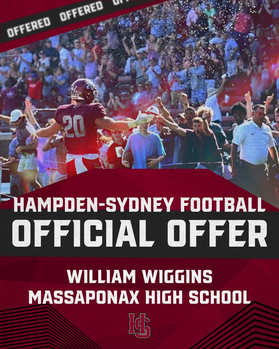WilliamDWiggin2's tweet photo. Blessed to receive first offer from Hampden Sydney🙏🏾🙏🏾 @dilloncostell01 @maneward4u @ejLudden @sludden10 @dhglover
@EricOfficialDMV @Spotlight39_Pod
@CoachBJones95 @BlackD_football @HSC_FOOTBALL https://t.co/MdlQRoTDa3