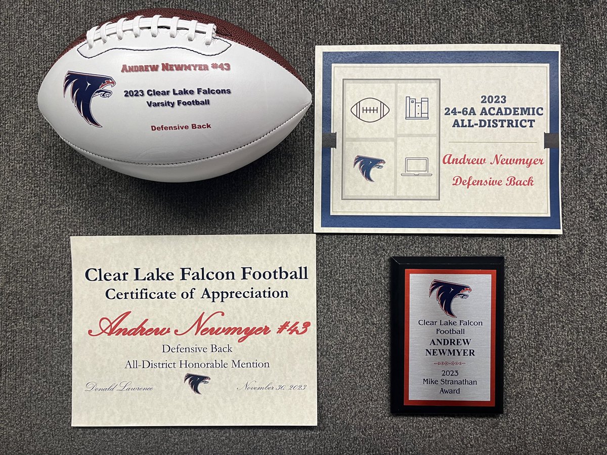AndNewmyer's tweet photo. All-District Honorable Mention DB
&amp; Academic All-District

HUMBLED/HONORED to receive the Mike Stranathan Award for TOP TEAM PLAYER! The whole senior class of 2024 deserves this for thriving  through adversity! #PTN 

@CLHSFalcons @CLHSFBrecruit @CoachLeDeaux @JhSkillsMills https://t.co/tDDYBgF1mu