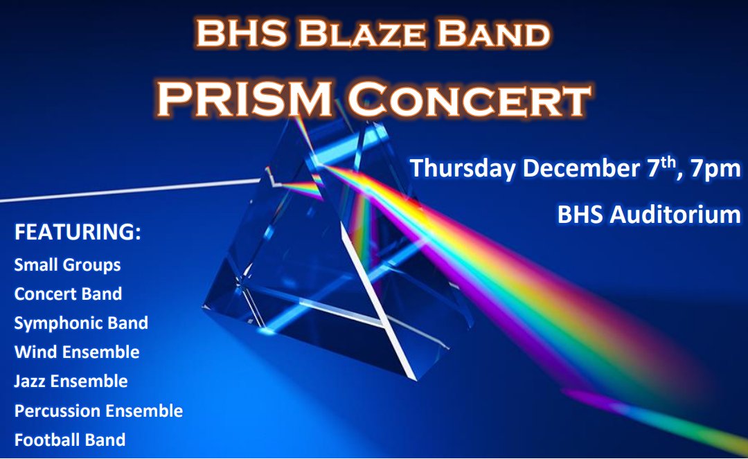 Our 2023 PRISM Concert is THIS THURSDAY! 7p in the BHS auditorium. Free admission!