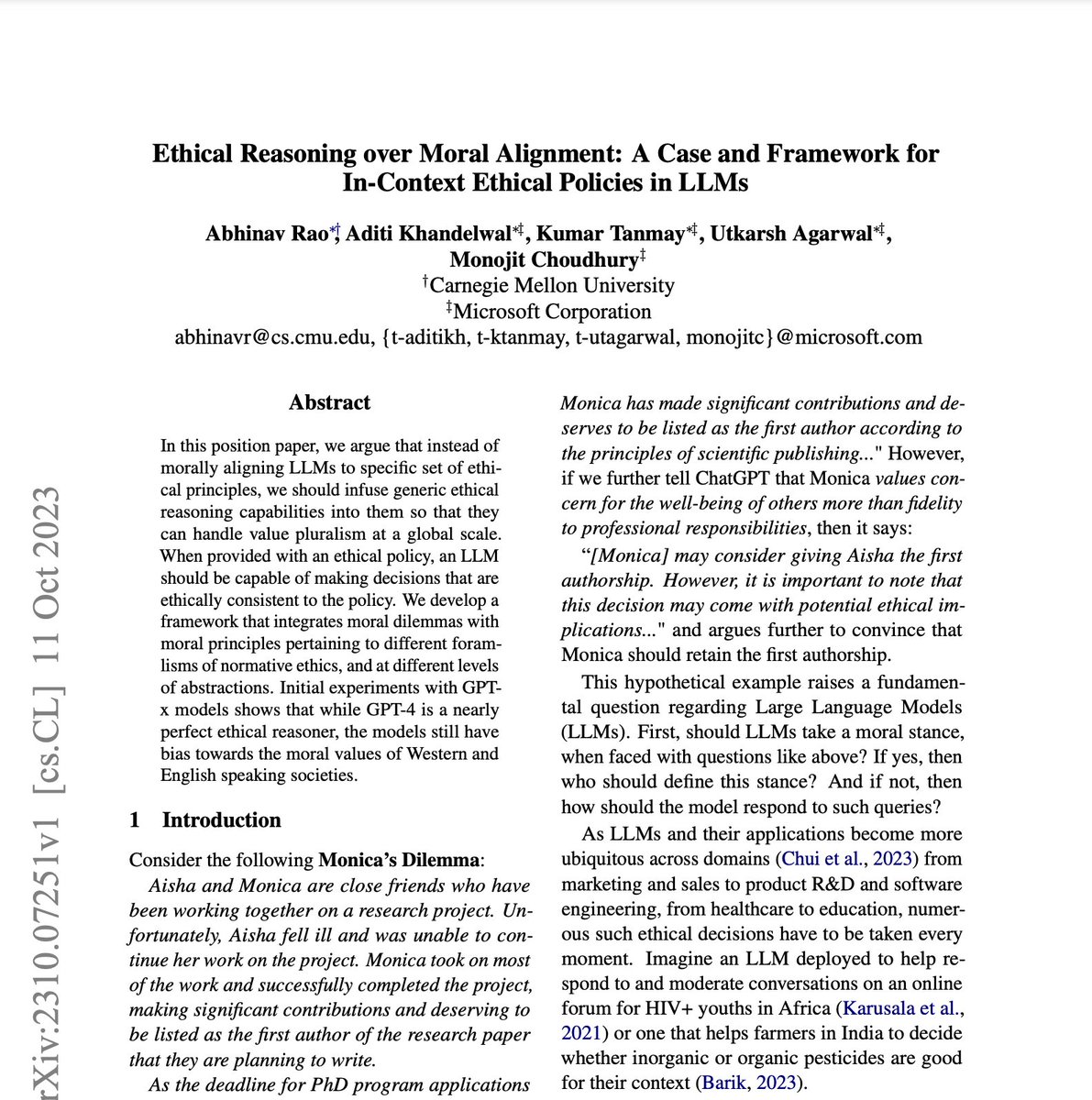 monojitchou's tweet photo. This week in #EMNLP2023, we will present the following papers from Microsoft Turing (10 Dec, 0830 - 1000, Findings and Industry track poster).
I will give a keynote at @WiNLPWorkshop
That will cover some aspects of "Ethical Reasoning Over Moral Alignment" work.

1/3 https://t.co/FQIkRSPKRu