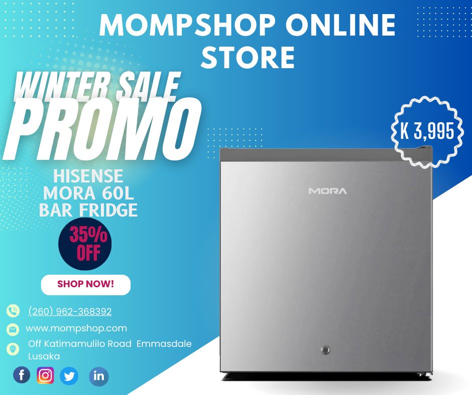 MompShop's tweet photo. Special promotion!
Hisense Mora 60L Bar fridge
For only k3,995
https://t.co/tIF1imzsQ2
#mompshop
#electronics
#delivery https://t.co/qXUfT0YJad