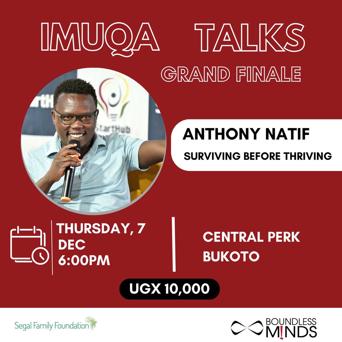 BoundlessMinds_'s tweet photo. This Thursday for #ImuqaTalks grand finale. @TonyNatif will be talking about “Surviving Before Thriving” .
Date : 7th November, 2023
Venue : Central Perk
Time : 6pm
Open to all. https://t.co/r4ftlskYft