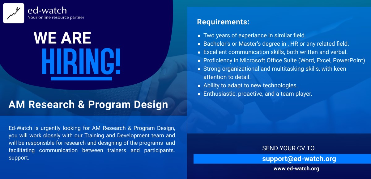 EdWatchOfficial's tweet photo. 🔍 We are urgently hiring for the position of AM Research and Program Design. 🎯 Join our dynamic team and contribute to groundbreaking research and innovative program development. 🌐To apply, send your resume and cover letter to [support@ed-watch.org]. https://t.co/TuHJpBODAP