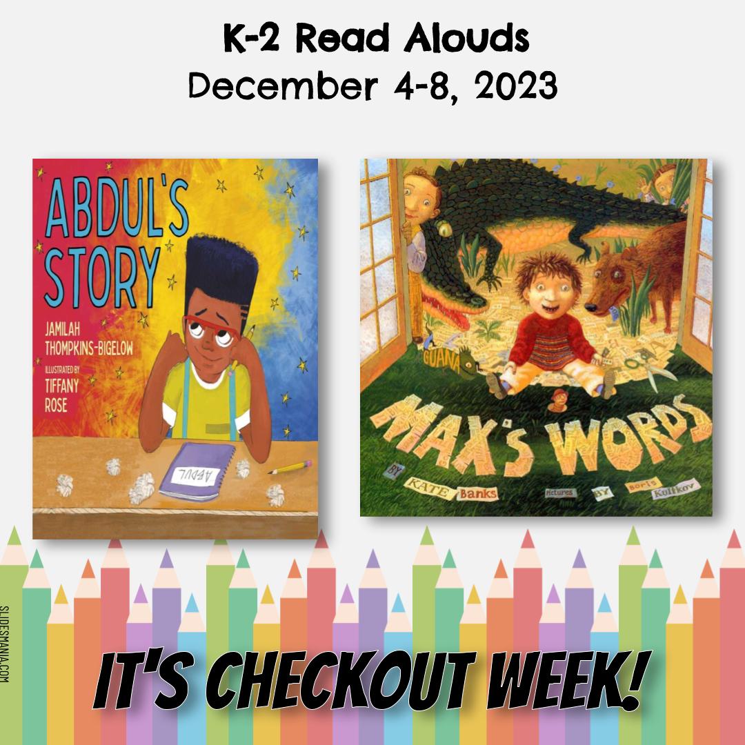 tcelaures's tweet photo. We’re talking about words, writing &amp; dinosaurs this week! Remember, there is a new winter specialist schedule! If it is your Tiger’s checkout week (I’m looking at you TK-2!), checkout days are TU, W and F. Library is open in the am every day. @TwinCityPTA  @scsd_401 https://t.co/9fBD6BevDh