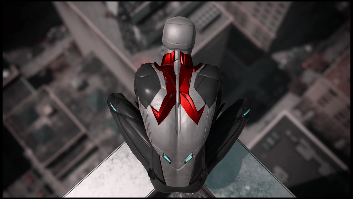 Quicksilver1994's tweet photo. "Spider-Verse? Huh, that's... stupid. It's called The Arachno-Humanoid-Poly-Multiverse. Which sounds... stupid too I guess." - Spider-Man 2099 #MiguelOHara #SpiderMan #Spiderman2099 #spidermanPS4 #VirtualPhotography https://t.co/0UOIGwpvoc