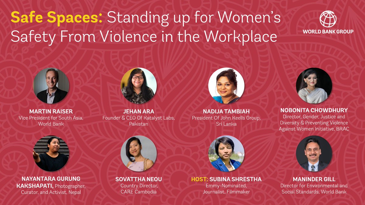 Violence stops women from thriving in the workforce!

For #16DaysofActivism, CARE Cambodia and other changemakers discuss how to make work and public spaces safer for women on <a href="/WorldBankSAsia/">World Bank South Asia</a>. Tune in Dec 6, 7:00 am EST: wrld.bg/Z3R550Qcys3  #Standupforsafespaces