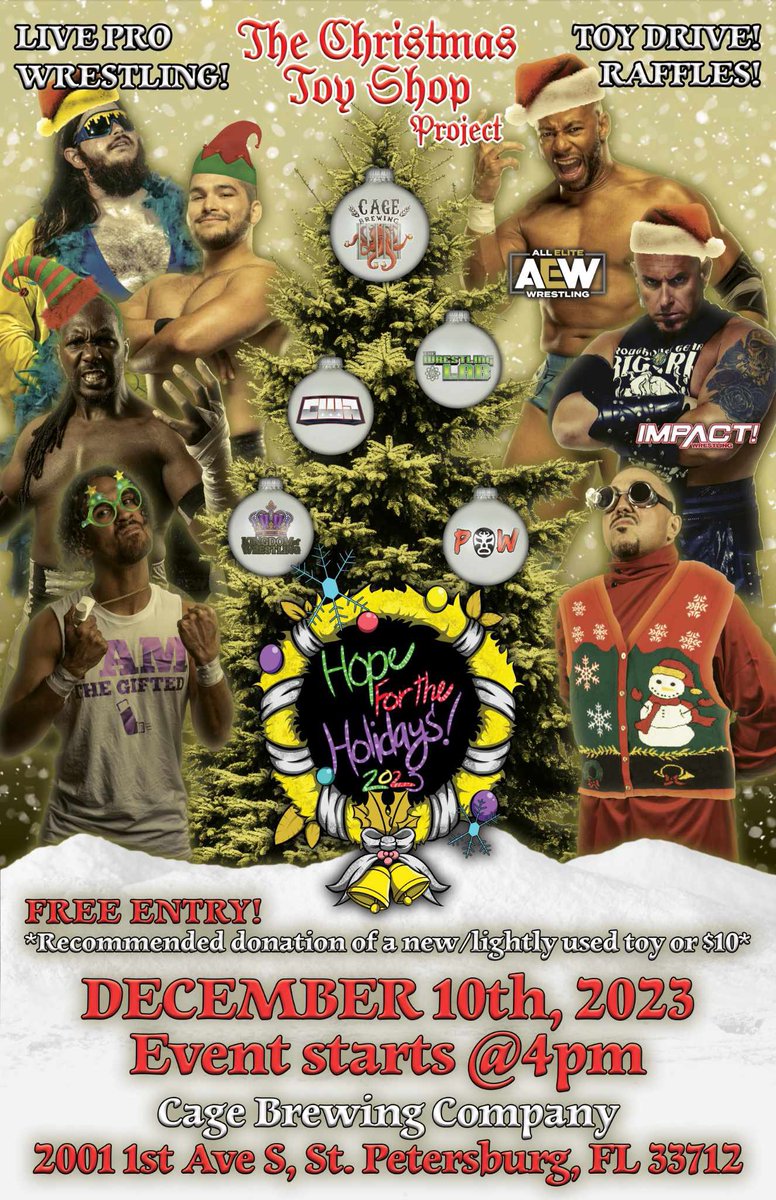 ‼️ONE WEEK AWAY‼️ HOPE FOR THE HOLIDAYS 2023 🎄 THE BEST PROFESSIONAL WRESTLING IN FLORIDA 🗣️🗣️🗣️🔥🔥🔥 Free Entry, with 100% of all proceeds benefit The Christmas Toy Shop Project! DON’T MISS IT