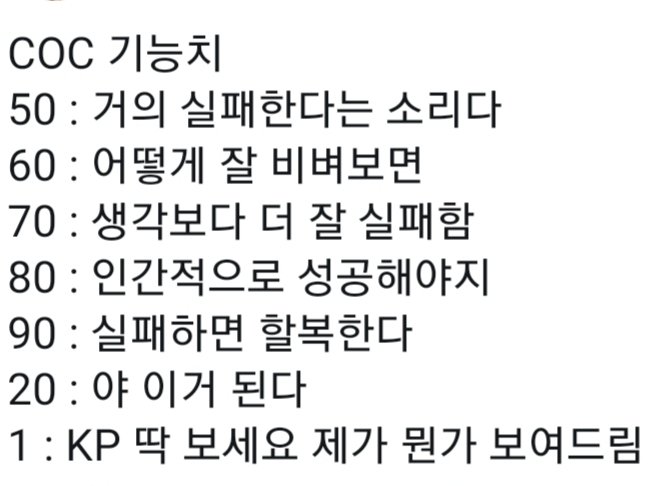 그래서 이거 저장해두고 맨날 이거보면서
평범 50
쫌 친다 60
잘한다 70
전문가다 80
못하면 할복한다 90 (90이상은 신.생.이래서 잘 안줌)
이따위로 기능치줌