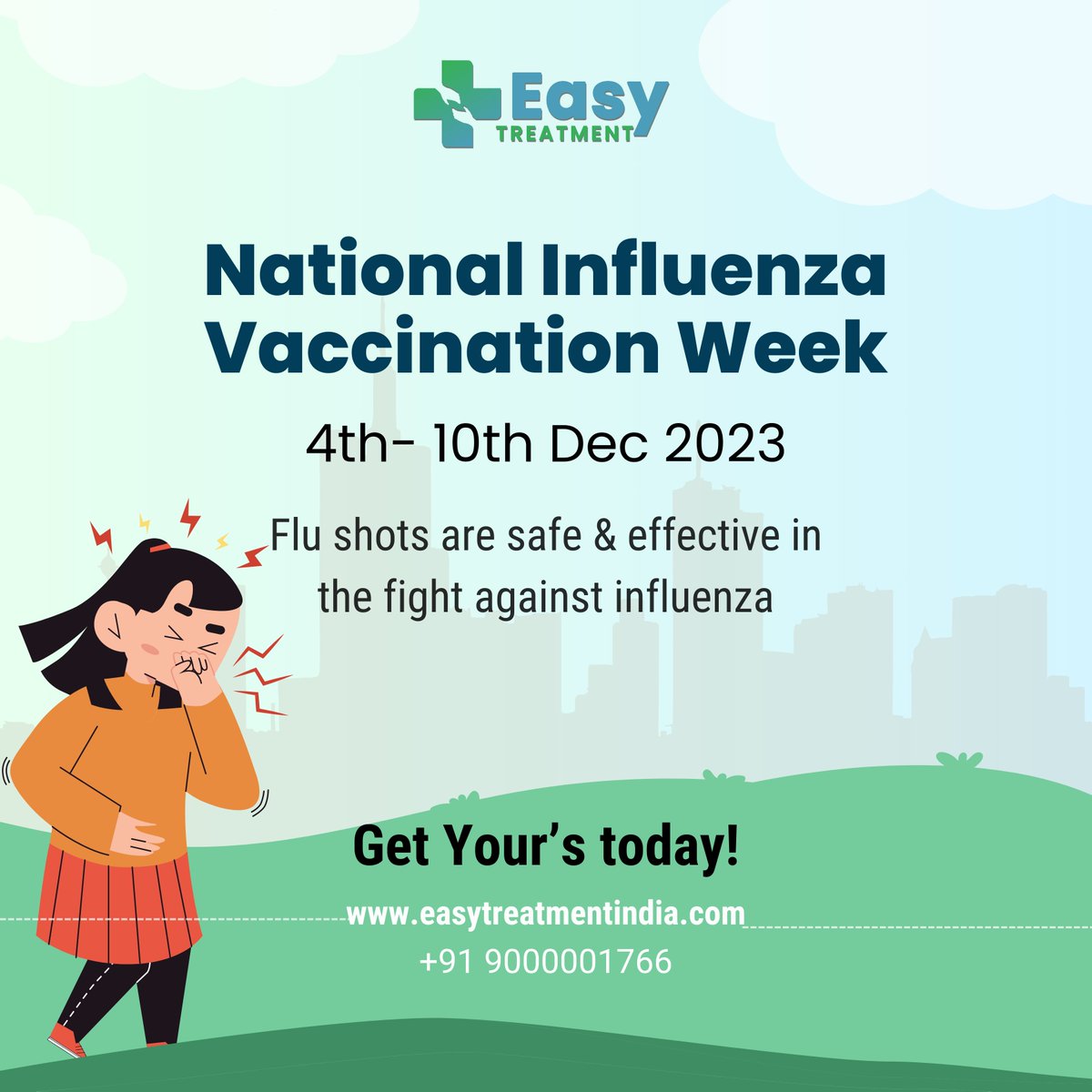 Easy_treatment's tweet photo. National Influenza Vaccination Week
4th- 10th Dec 2023
Flu shots are safe &amp; effective in the fight against influenza
.
.
#FluVaccineWeek #FightTheFlu #GetVaccinated #InfluenzaPrevention #ProtectYourself #easytreatmentindia https://t.co/4T89qFfHv6