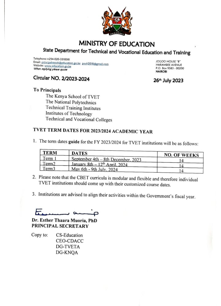 tenpKE's tweet photo. Please Take Note of the Terms Reporting Dates.
#januaryintake2024 
#18thgraduation 
#EldoretPoly https://t.co/YJE2nUGA00