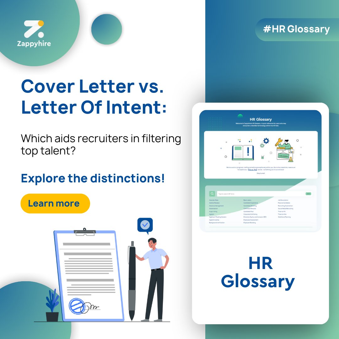 HR Professionals! Here’s a trivia quiz for you - Do you know the difference between a Cover Letter & Letter Of Intention?🤔
Let's Explore!

👉tinyurl.com/ydt732ps

#Zappyhire #coverletter #letterofintention #recruitment #HRglossary #HR #glossary #hiring #ats