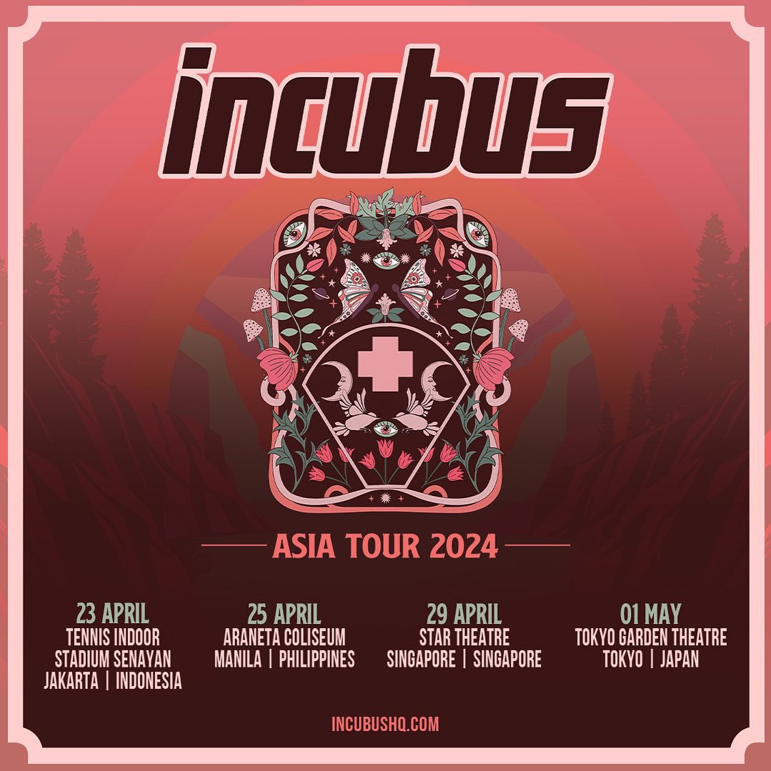 XtremeMerch's tweet photo. Incubus akan tampil di Tennis Indoor Stadium Senayan, Jakarta tanggal 23 April 2024. https://t.co/ys9TlOp6p8