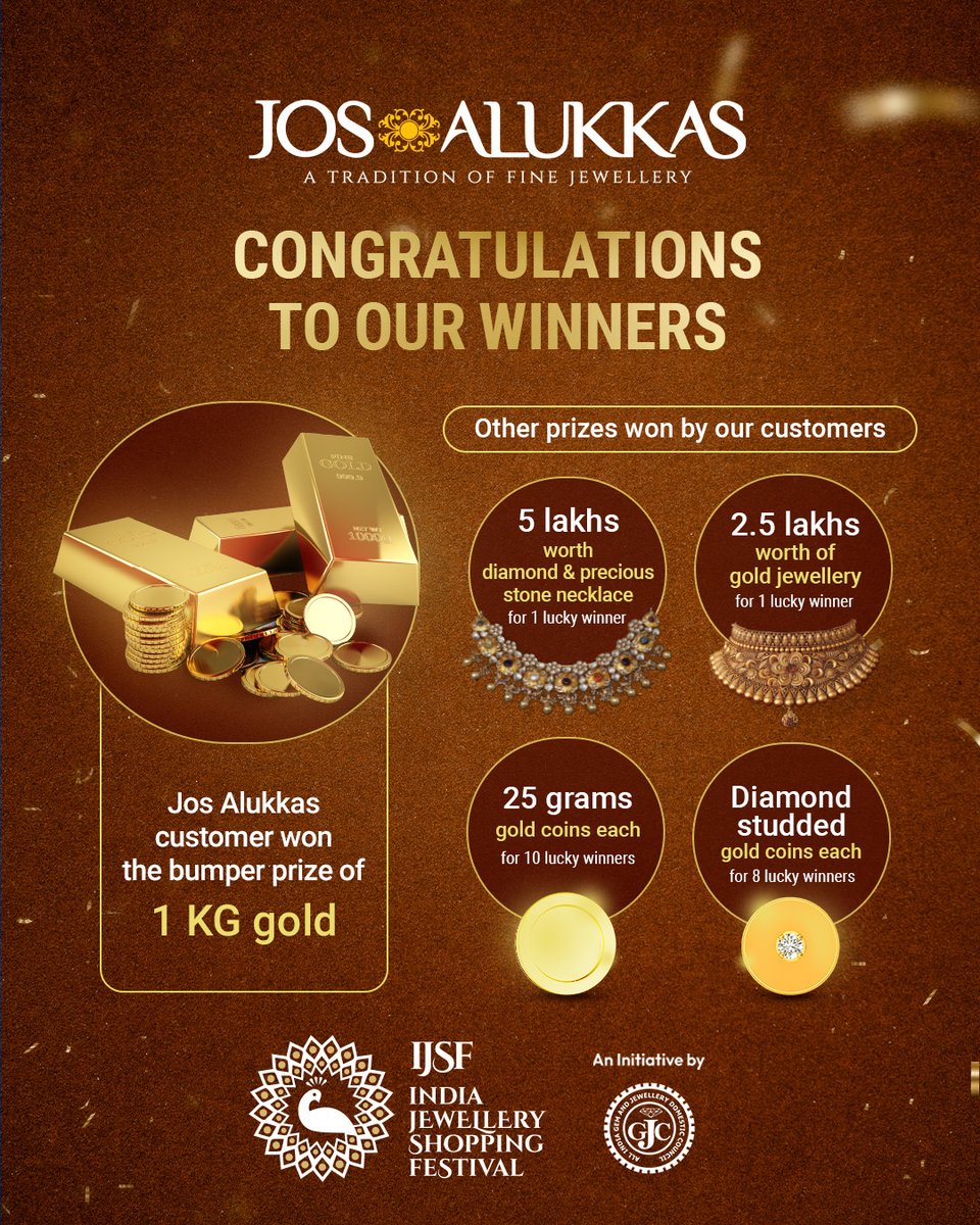 Jos Alukkas shines at IJSF (India Jewellery Shopping Festival) with one of our customers clinching a 1 KG Gold bumper prize and more