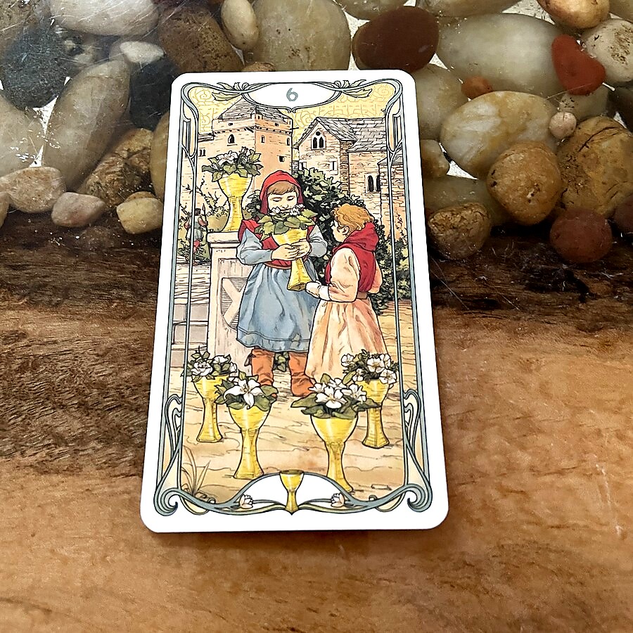 SymbolicTarot's tweet image. The 6 of Cups embodies nostalgia and the sweetness of returning to one's roots. With innocence and joy, it invites us to revisit our past and the lessons learned from it. #Tarot #6ofCups