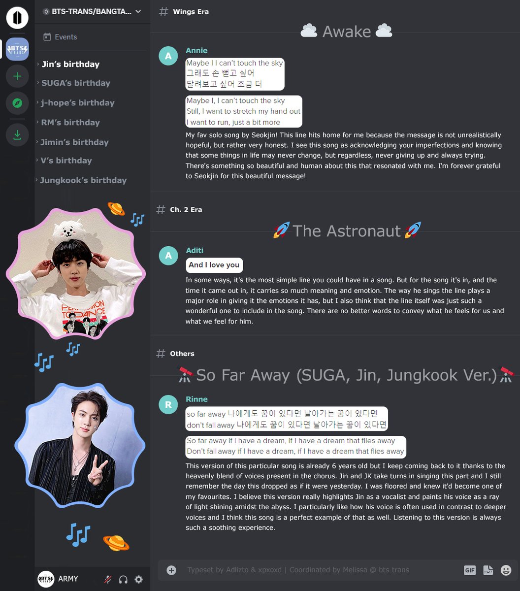 This year, we would like to celebrate by sharing with you some of our personal connections with BTS' music! Jin always sings with intense emotion and angelic vocals. Not one to shy away from his honest thoughts with ARMY, the team at @BTS_Trans explains some of our favorite…