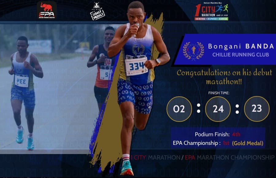 1 City Marathon… Bongani Banda's debut Marathon… A podium finish 💥(4th position) and a gold medal for being the 1st Eastern Province Athlete (EPA) to cross the finish line. Congratulations 🥳 Mr Banda… we are super proud of you 🌶️🌶️