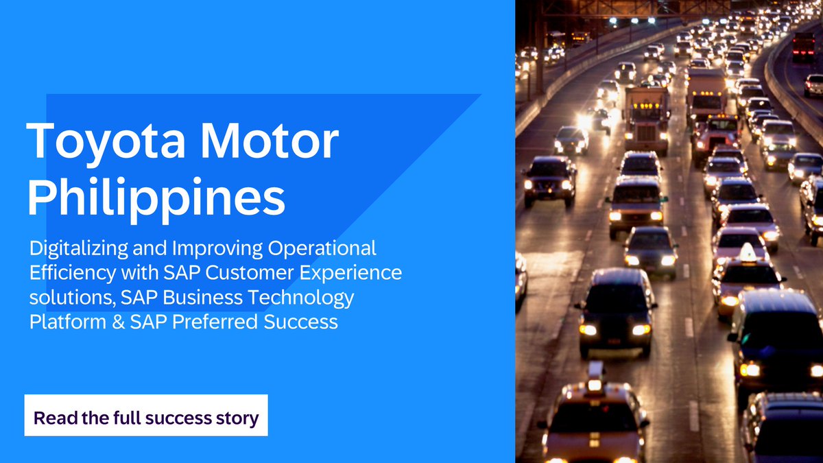 Learn how Toyota Motor Philippines worked with #SAPPreferredSuccess services to deploy SAP Customer Experience solutions creating an integrated customer experience. Check it out!

Read more: imsap.co/6016RGdwr