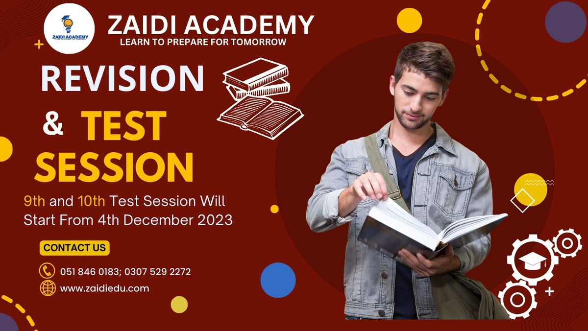 ZaidiAcademy's tweet photo. Revision and test Session Will start today.
9th &amp; 10th
Chapterwise
Half Book
Full Book
SLO Base Preparation
Federal and Rawalpindi Board
3 Months Duration
Experienced Staff
Address: House 1-E, Street 36, Margalla Town Phase II Islamabad
Contact: 051-8460183; 0307 5292272 https://t.co/1PJ1cpOV48