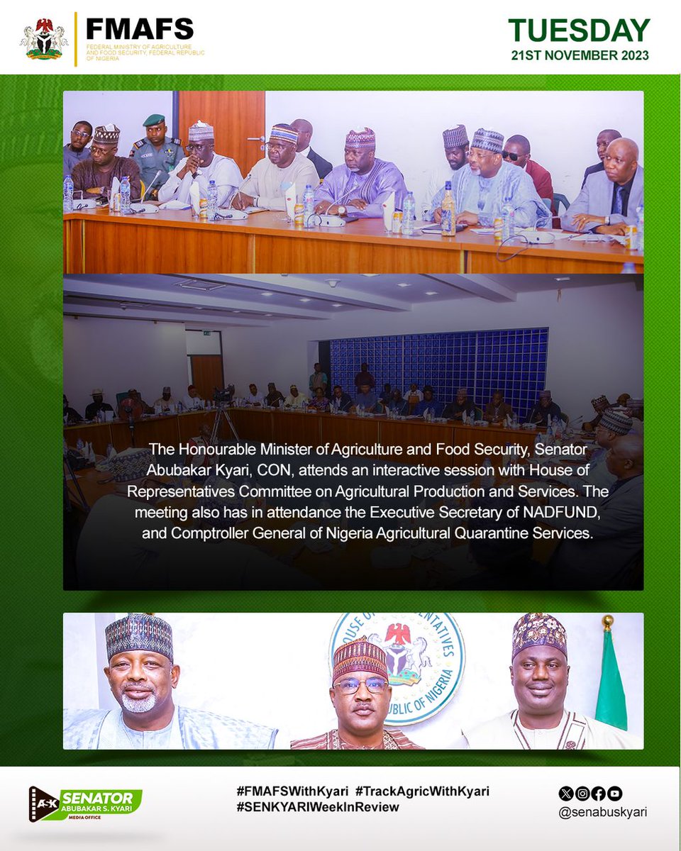 Mrr_Essy's tweet photo. HON. MINISTER OF AGRIC & FOOD SECURITY, SENATOR ABUBAKAR KYARI’S WEEK IN REVIEW
19th November - 2nd December, 2023
#SenKyariWeekInReview
#FMAFSWithKyari #TrackAgricWithKyari https://t.co/kN1dHyheSi