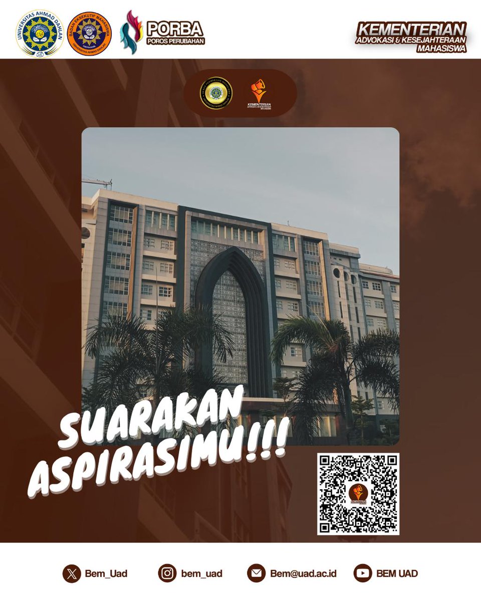[Suarakan Aspirasi mu]

Pojok Aduan
bitly.ws/34kh6
- - - - - - - - - - - - - -
Bergerak bersama, kolektif memberi makna, kolaborasi dalam setiap perubahan.

#PorosPerubahan #WeAreUad #BEMUAD