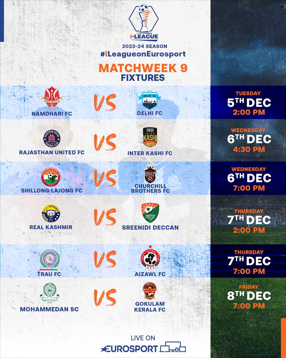 MATCHWEEK 8️⃣✅ More action coming 🔜💥 Watch all the action from the @ILeagueOfficial LIVE on EurosportIndia! 📺 #IndianFootball #Football #EurosportIndia #ILeagueOnEurosport