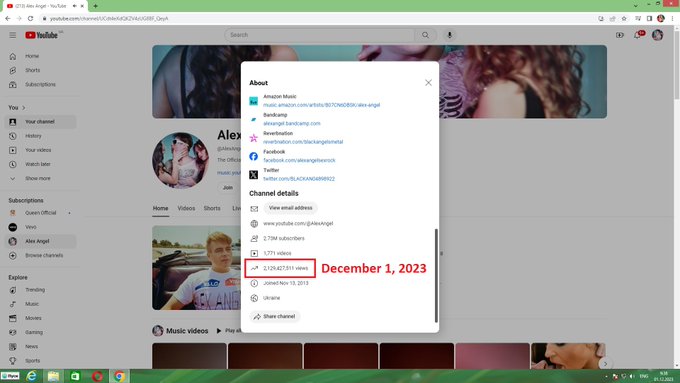 Hi @TeamYouTube,  It's December now. Why are the views from "Analytics" tab (2,156,337,199) not appearing<a class="tags" target="_blank" title="On Twitter" href="/?out=eyJ0eXAiOiJKV1QiLCJhbGciOiJIUzUxMiJ9.eyJpYXQiOjE3MjYyNjEwMTcsImlzcyI6InR3cG9ybnN0YXJzLmNvbSIsIm5iZiI6MTcyNjI2MTAxNywiZXhwIjoxNzU3Nzk3MDE3LCJyZWRpcmVjdF91cmwiOiJodHRwczovL3R3aXR0ZXIuY29tL1RlYW1Zb3VUdWJlIn0.L4hjGhWPf6DgJ-8ibDdpUVwbZhTEzt70yalWvtSxP9szzhwKfGE8oMiIeVats31Ndr4g5WQlQ2IOF3gby5dDkQ">@TeamYouTube</a><a href="/tag/ukraine"class="tags"><span>#ukraine</span></a><a href="/tag/kyiv"class="tags"><span>#kyiv</span></a><a href="/tag/kiev"class="tags"><span>#kiev</span></a><a href="/tag/alexangel"class="tags"><span>#alexangel</span></a><a href="/tag/alltheworld"class="tags"><span>#alltheworld</span></a>