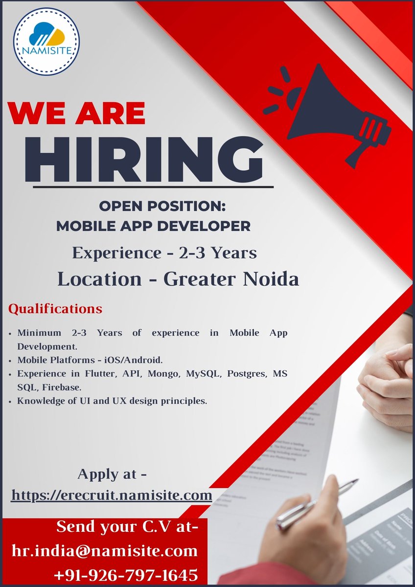 Urgent Hiring Mobile App Developer Full-Time (Immediate joiner)
APPLY ONLINE- erecruit.namisite.com/.../mobile-app…...
#hiringnow #itjobsearch #itvacancy #itjobs #itcareer #itexecutive #hire #HIReNOW #hiring #immediatejoiner
#hiring2023 #hireme #mobileappdevelopment #iosapp #mobileappjob