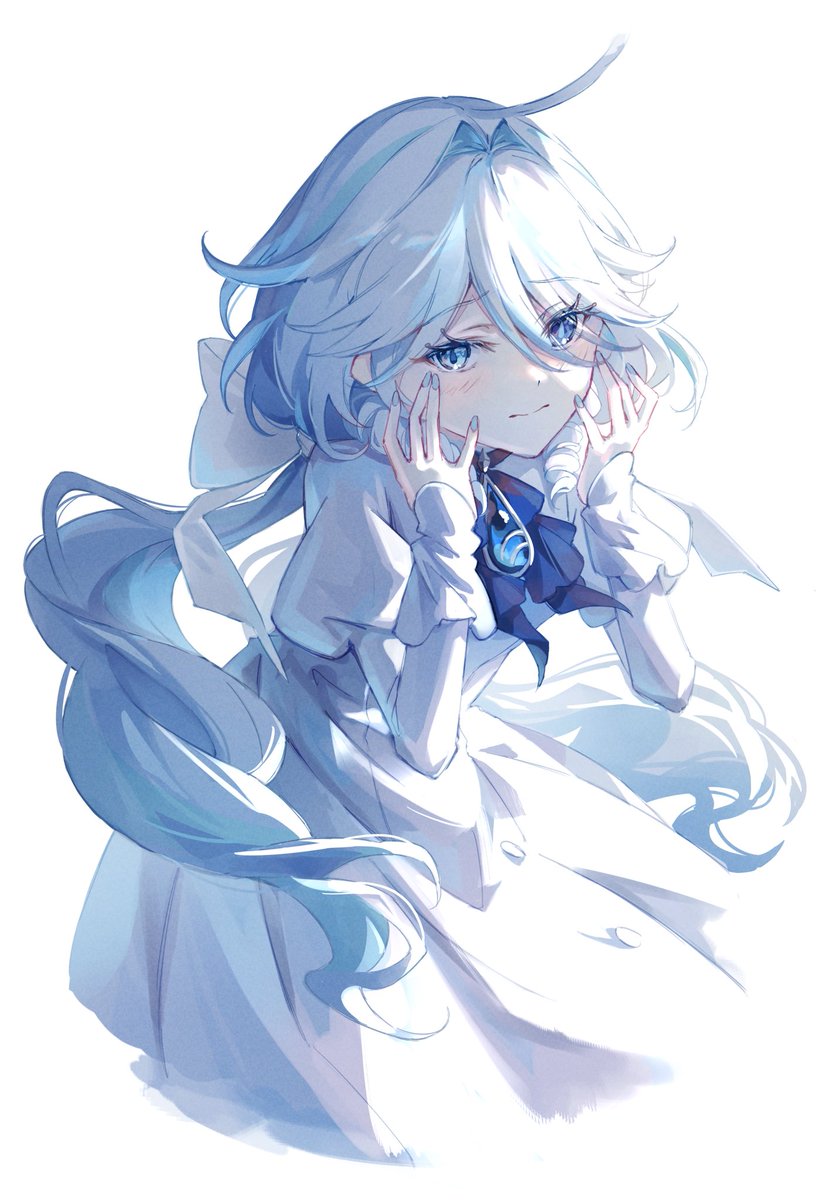 furina (genshin impact) long hair solo 1girl dress white background blue eyes white dress  illustration images