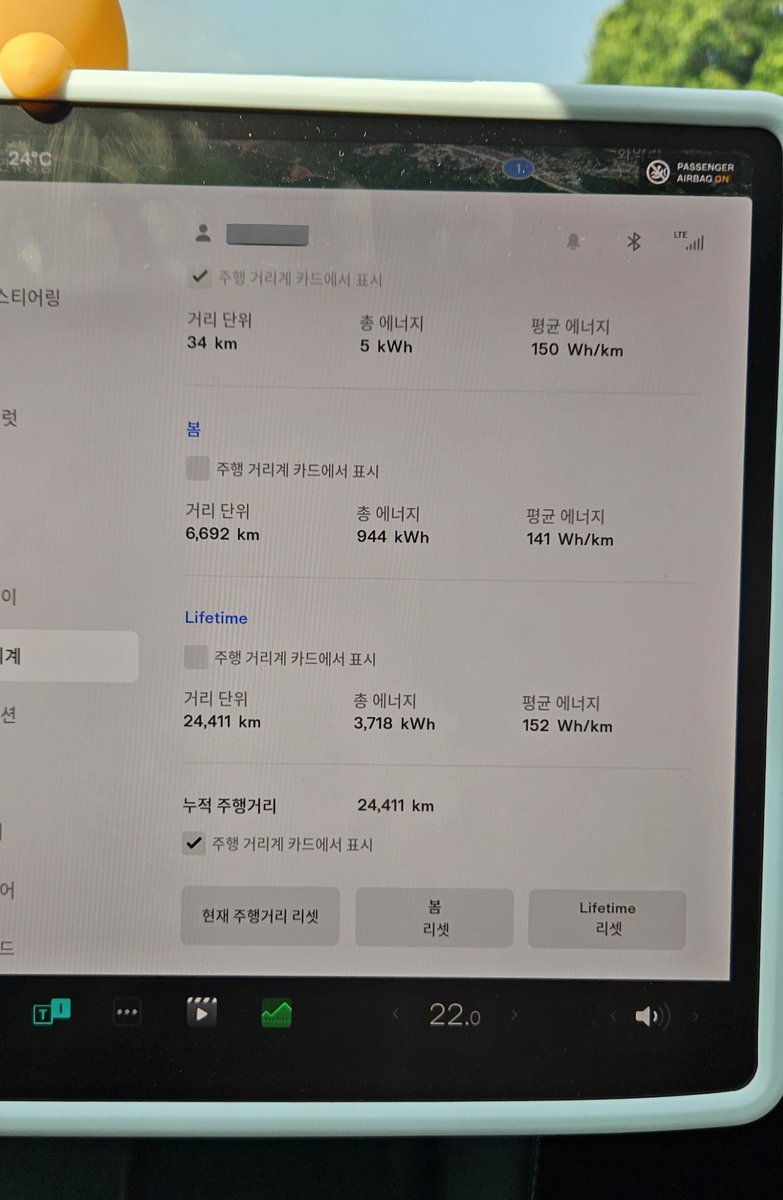 sane_hatter's tweet photo. 테슬라 모델Y롱 계절별 전비
(19인치, 타이어 공기압 42)

봄 141
여름 148
가을 137
겨울 169

평균 약 150 Wh/km

여름은 22도~23도로 다녀도 전력을 크게 먹지 않는데, 역시 겨울에는 약 20% 전기를 더 쓰네요

#Tesla #ModelYLongRange
#TeslaMYL
#전기차 https://t.co/9KUqDZyrhT
