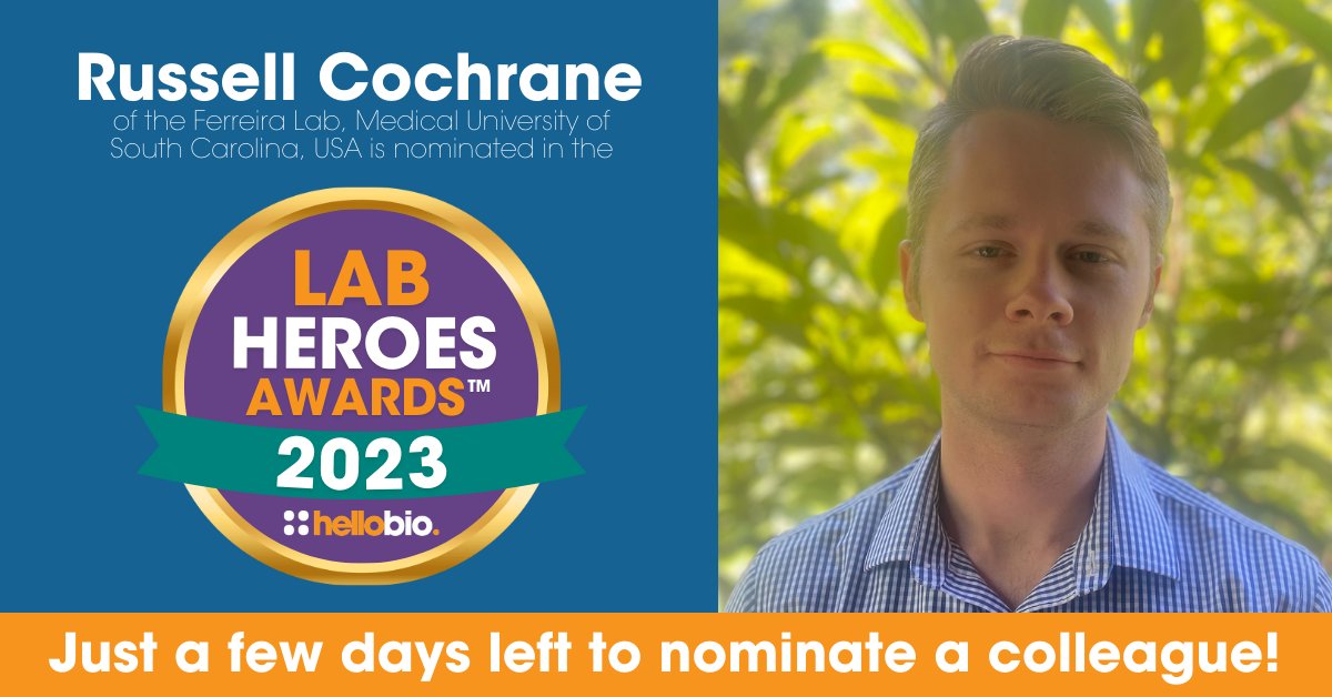Congratulations to @RusCochrane of @ResearchMUSC, USA who has been nominated by @enhancerleo in the #LabHeroes23 Awards! 🏆 Read Russell's nomination and tell us about the life scientists who inspire you: ow.ly/2yZV50QeMeL #LabHeroes #labawards #lifesci #scienceheroes