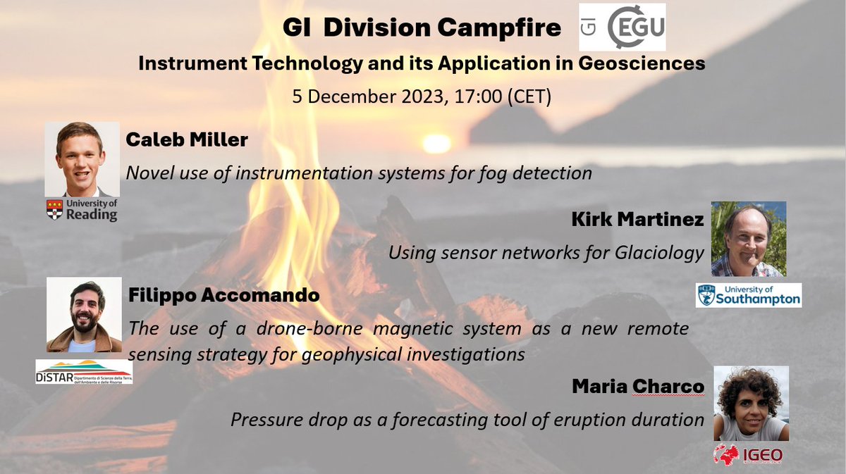 Don't forget to join us tomorrow 5th December 2023 at 17:00 (CET) for our GI Campfire: Instrument Technology and its Applications in Geosciences

Link for registration at:
egu.eu/webinars/144/g…